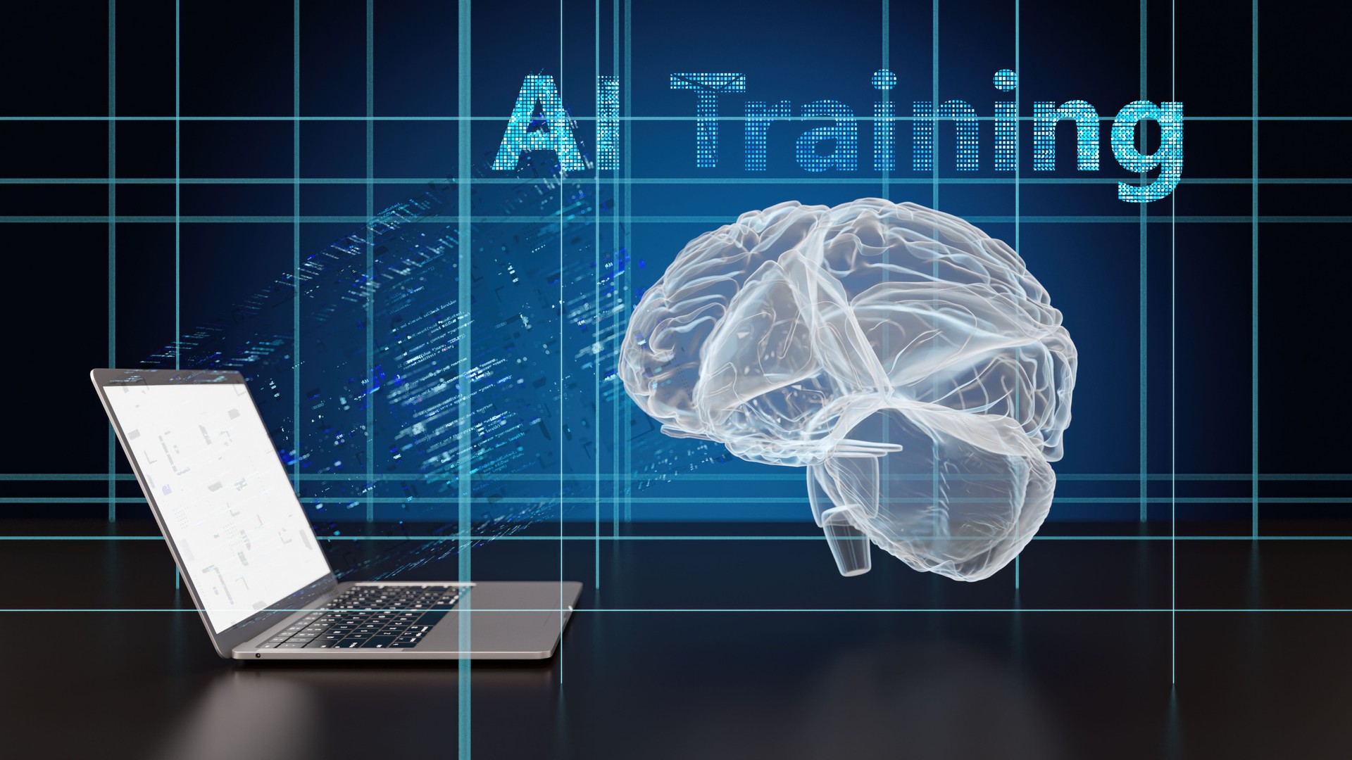 AI Training and Machine Learning Concept with Digital Brain